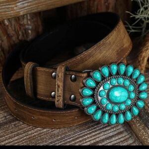 Brown Belt with Turquoise Stone Buckle